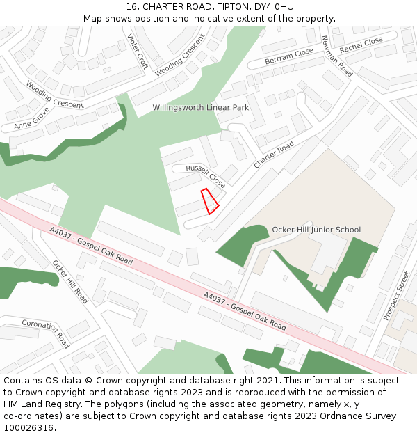 16, CHARTER ROAD, TIPTON, DY4 0HU: Location map and indicative extent of plot