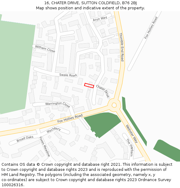 16, CHATER DRIVE, SUTTON COLDFIELD, B76 2BJ: Location map and indicative extent of plot
