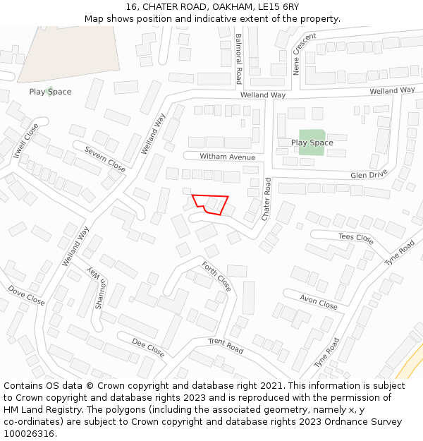 16, CHATER ROAD, OAKHAM, LE15 6RY: Location map and indicative extent of plot