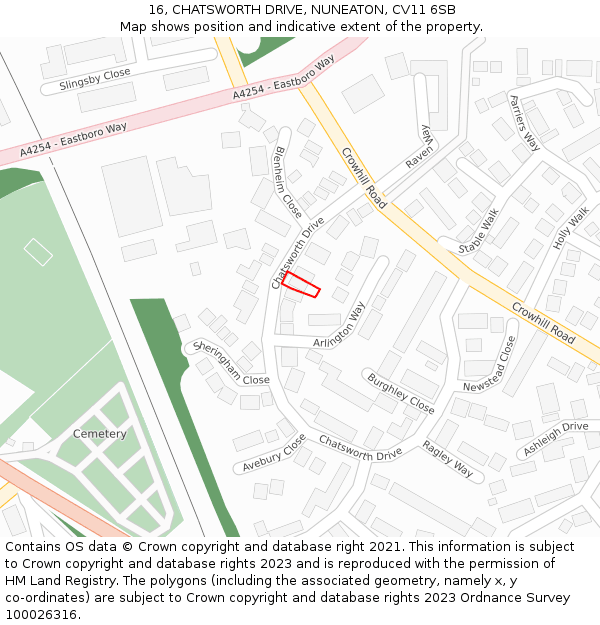 16, CHATSWORTH DRIVE, NUNEATON, CV11 6SB: Location map and indicative extent of plot