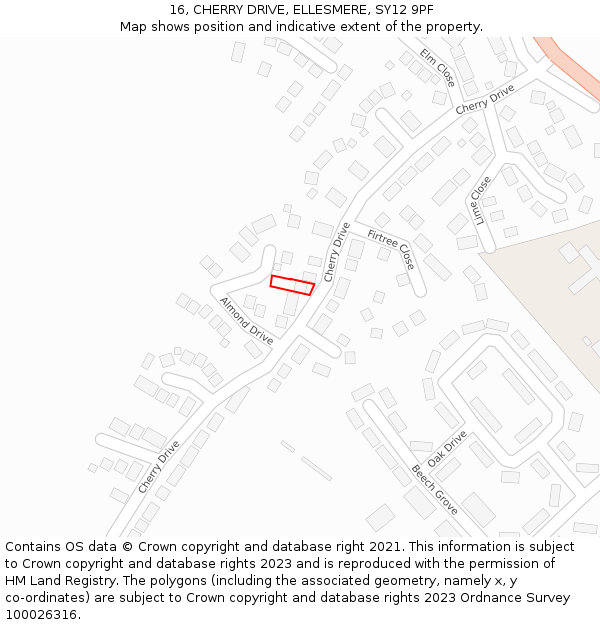 16, CHERRY DRIVE, ELLESMERE, SY12 9PF: Location map and indicative extent of plot