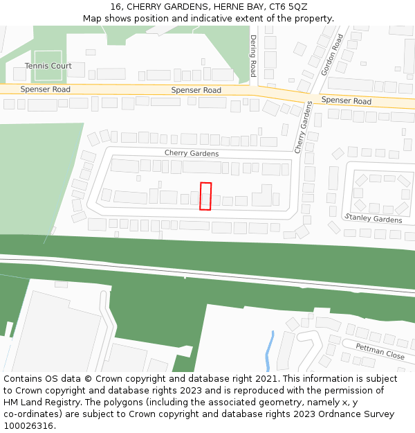 16, CHERRY GARDENS, HERNE BAY, CT6 5QZ: Location map and indicative extent of plot