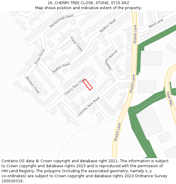 16, CHERRY TREE CLOSE, STONE, ST15 0AZ: Location map and indicative extent of plot