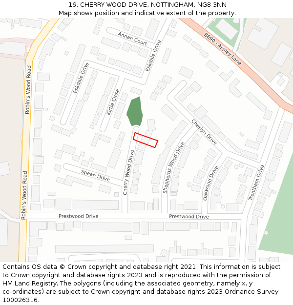 16, CHERRY WOOD DRIVE, NOTTINGHAM, NG8 3NN: Location map and indicative extent of plot