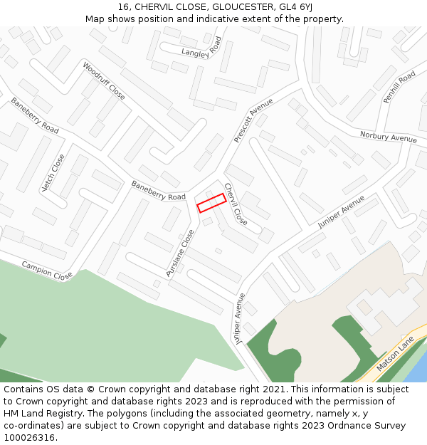 16, CHERVIL CLOSE, GLOUCESTER, GL4 6YJ: Location map and indicative extent of plot