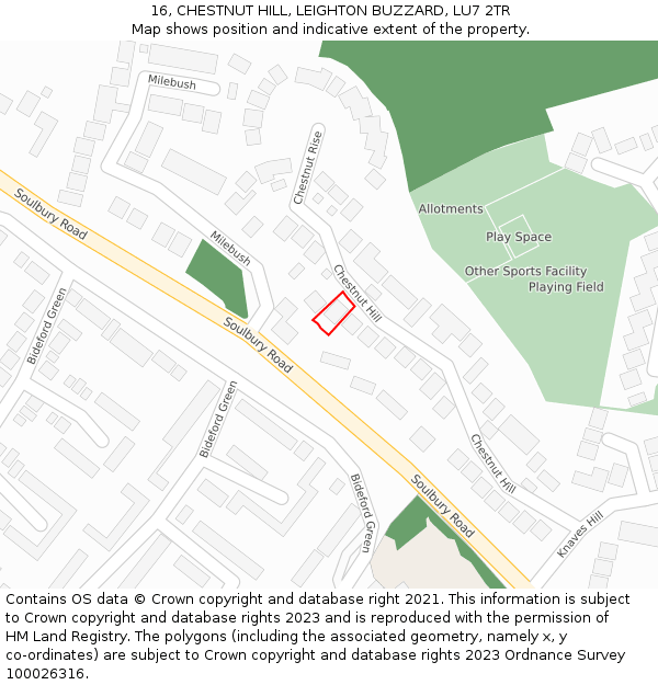 16, CHESTNUT HILL, LEIGHTON BUZZARD, LU7 2TR: Location map and indicative extent of plot