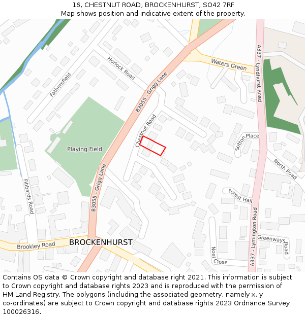 16, CHESTNUT ROAD, BROCKENHURST, SO42 7RF: Location map and indicative extent of plot