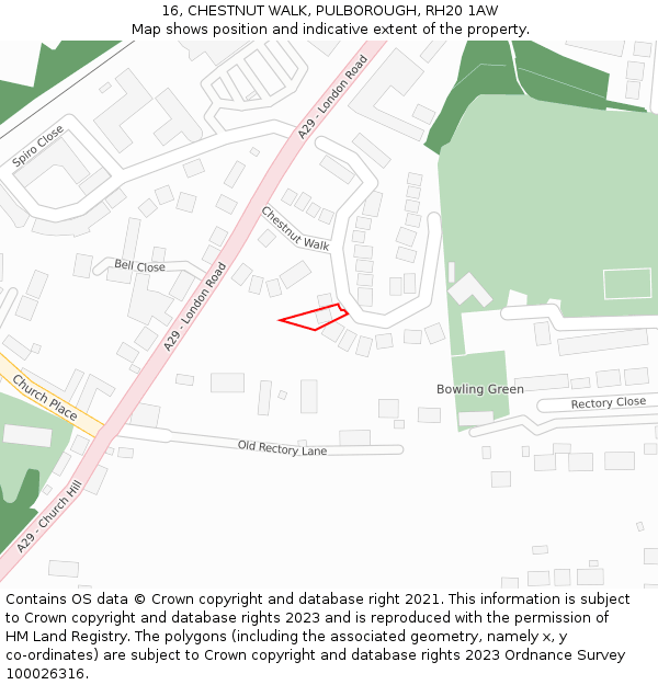 16, CHESTNUT WALK, PULBOROUGH, RH20 1AW: Location map and indicative extent of plot