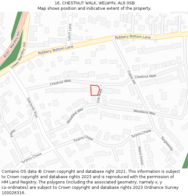 16, CHESTNUT WALK, WELWYN, AL6 0SB: Location map and indicative extent of plot