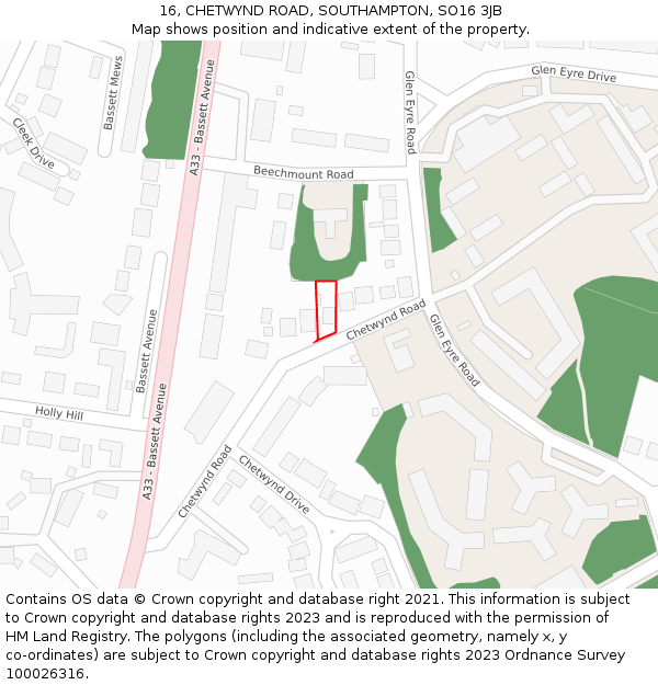 16, CHETWYND ROAD, SOUTHAMPTON, SO16 3JB: Location map and indicative extent of plot