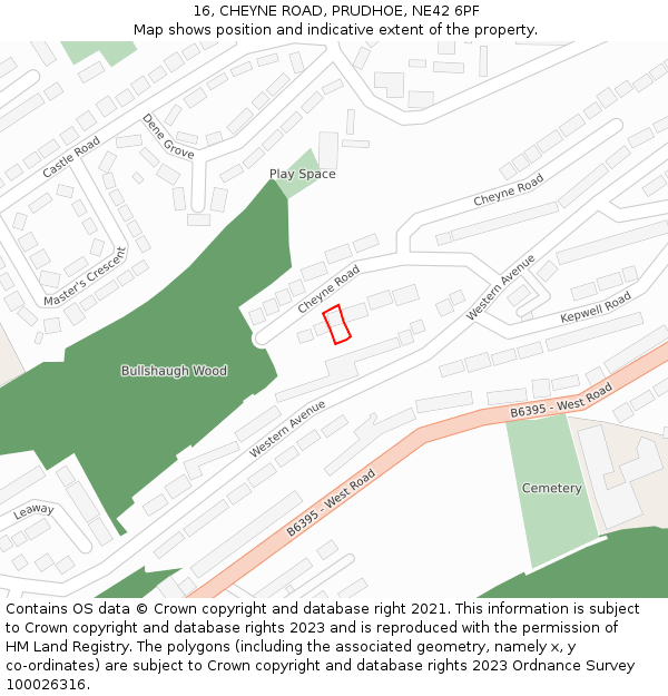 16, CHEYNE ROAD, PRUDHOE, NE42 6PF: Location map and indicative extent of plot