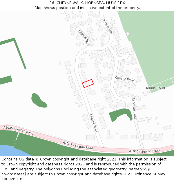 16, CHEYNE WALK, HORNSEA, HU18 1BX: Location map and indicative extent of plot