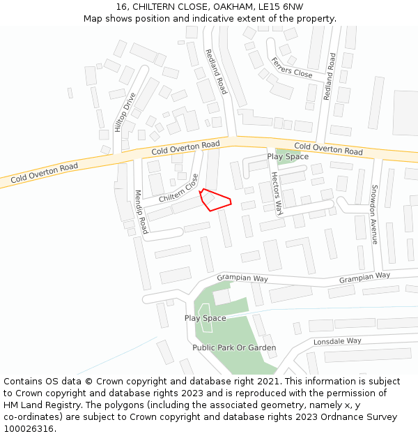 16, CHILTERN CLOSE, OAKHAM, LE15 6NW: Location map and indicative extent of plot