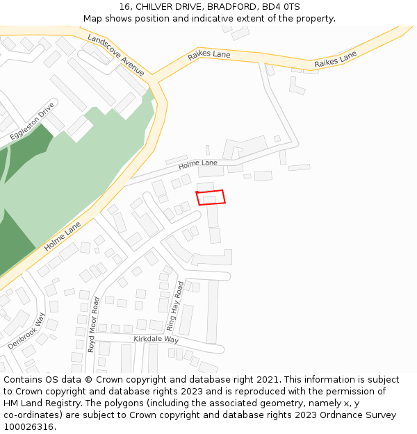 16, CHILVER DRIVE, BRADFORD, BD4 0TS: Location map and indicative extent of plot
