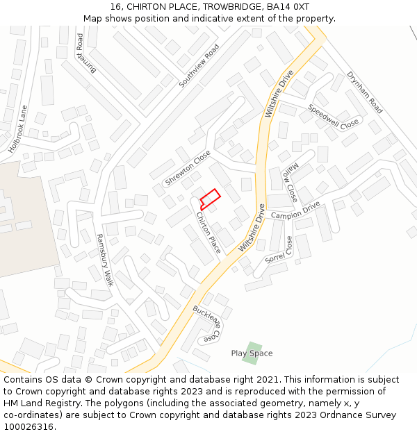 16, CHIRTON PLACE, TROWBRIDGE, BA14 0XT: Location map and indicative extent of plot