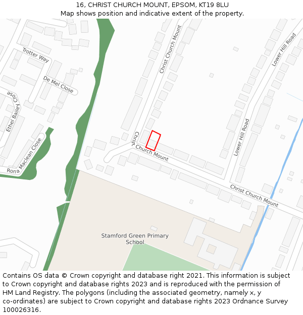 16, CHRIST CHURCH MOUNT, EPSOM, KT19 8LU: Location map and indicative extent of plot