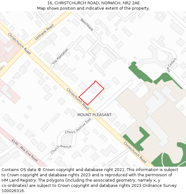 16, CHRISTCHURCH ROAD, NORWICH, NR2 2AE: Location map and indicative extent of plot