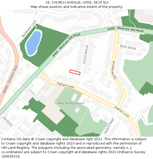 16, CHURCH AVENUE, HYDE, SK14 5LY: Location map and indicative extent of plot