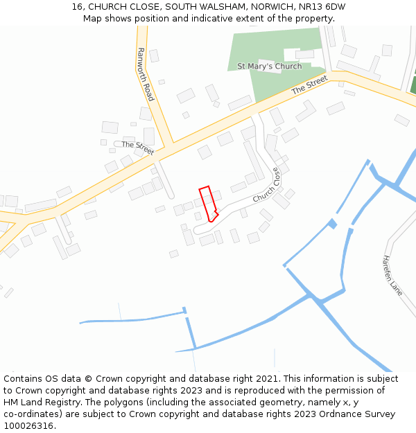 16, CHURCH CLOSE, SOUTH WALSHAM, NORWICH, NR13 6DW: Location map and indicative extent of plot