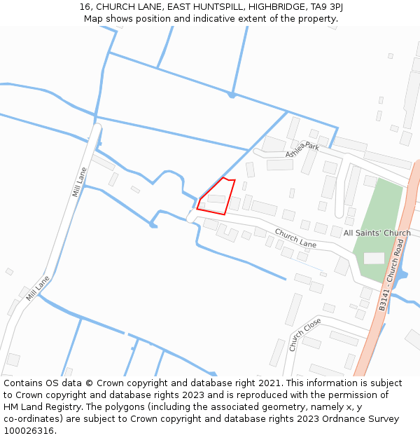 16, CHURCH LANE, EAST HUNTSPILL, HIGHBRIDGE, TA9 3PJ: Location map and indicative extent of plot