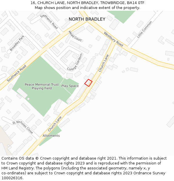 16, CHURCH LANE, NORTH BRADLEY, TROWBRIDGE, BA14 0TF: Location map and indicative extent of plot