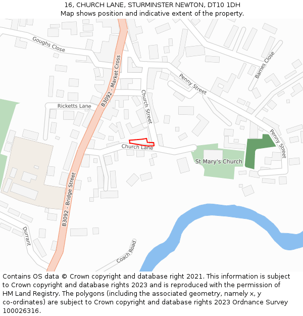 16, CHURCH LANE, STURMINSTER NEWTON, DT10 1DH: Location map and indicative extent of plot