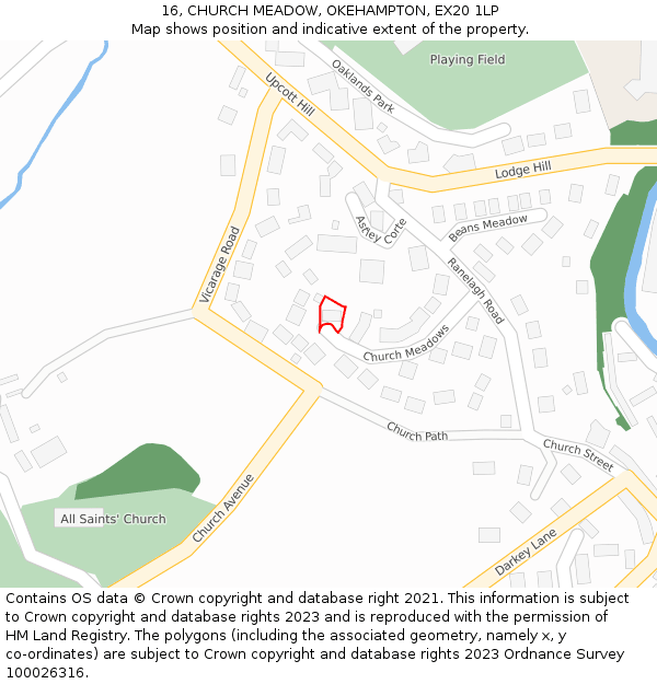 16, CHURCH MEADOW, OKEHAMPTON, EX20 1LP: Location map and indicative extent of plot