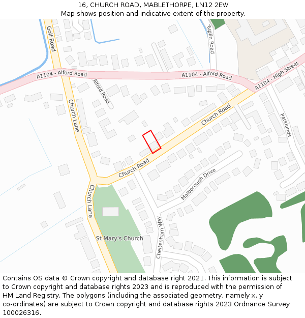 16, CHURCH ROAD, MABLETHORPE, LN12 2EW: Location map and indicative extent of plot