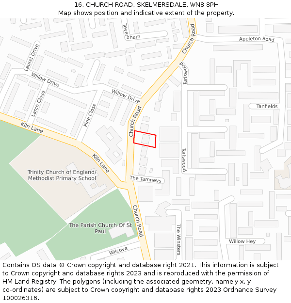 16, CHURCH ROAD, SKELMERSDALE, WN8 8PH: Location map and indicative extent of plot
