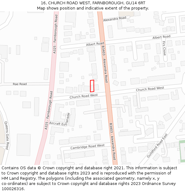 16, CHURCH ROAD WEST, FARNBOROUGH, GU14 6RT: Location map and indicative extent of plot