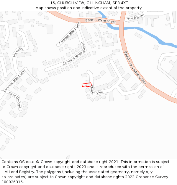 16, CHURCH VIEW, GILLINGHAM, SP8 4XE: Location map and indicative extent of plot