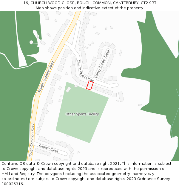 16, CHURCH WOOD CLOSE, ROUGH COMMON, CANTERBURY, CT2 9BT: Location map and indicative extent of plot