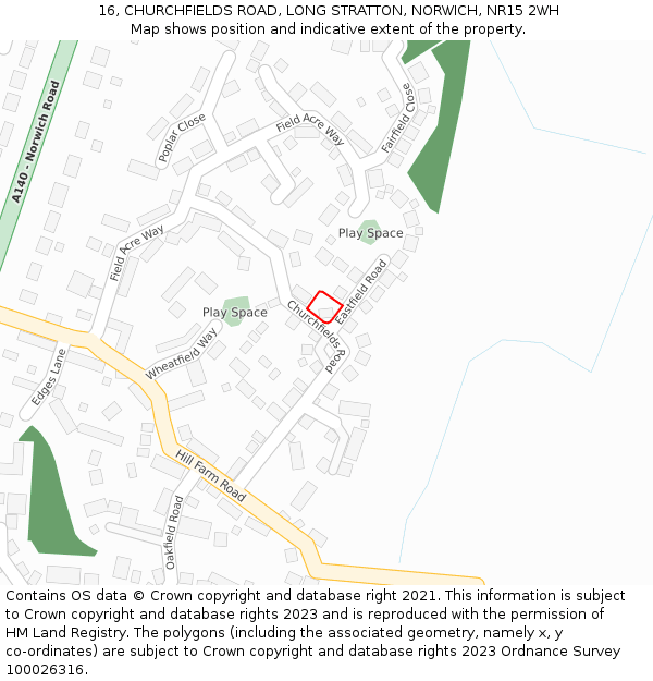 16, CHURCHFIELDS ROAD, LONG STRATTON, NORWICH, NR15 2WH: Location map and indicative extent of plot
