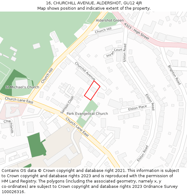 16, CHURCHILL AVENUE, ALDERSHOT, GU12 4JR: Location map and indicative extent of plot
