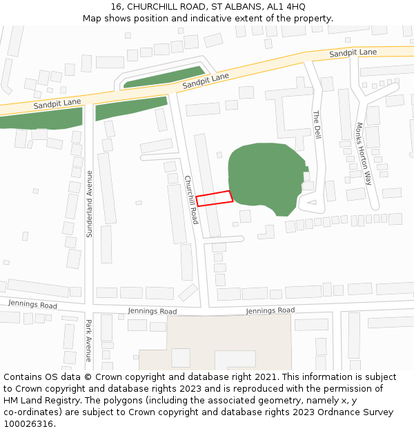 16, CHURCHILL ROAD, ST ALBANS, AL1 4HQ: Location map and indicative extent of plot