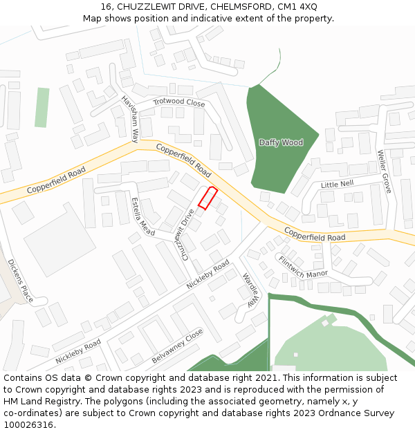 16, CHUZZLEWIT DRIVE, CHELMSFORD, CM1 4XQ: Location map and indicative extent of plot