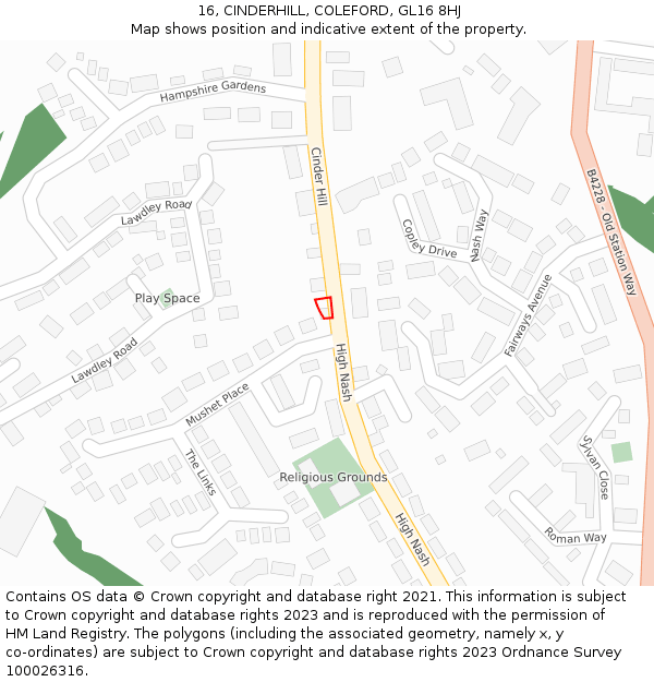 16, CINDERHILL, COLEFORD, GL16 8HJ: Location map and indicative extent of plot