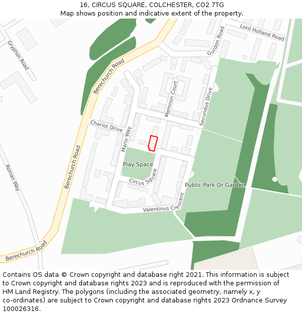 16, CIRCUS SQUARE, COLCHESTER, CO2 7TG: Location map and indicative extent of plot