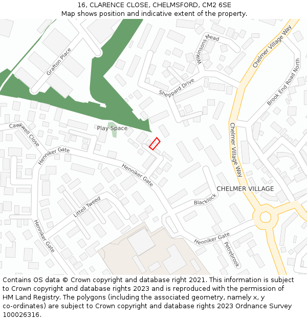 16, CLARENCE CLOSE, CHELMSFORD, CM2 6SE: Location map and indicative extent of plot