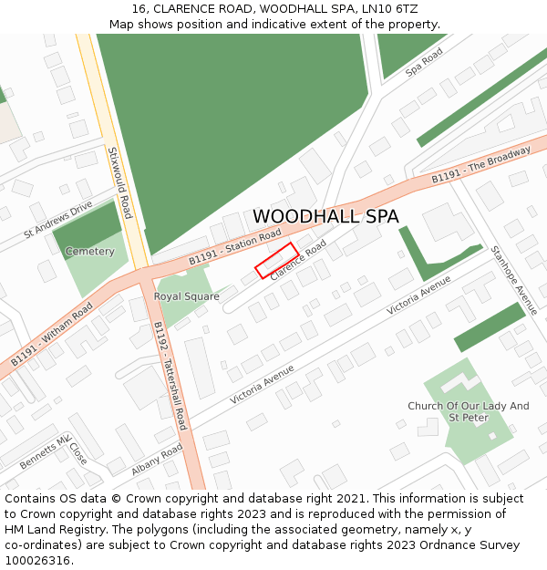 16, CLARENCE ROAD, WOODHALL SPA, LN10 6TZ: Location map and indicative extent of plot