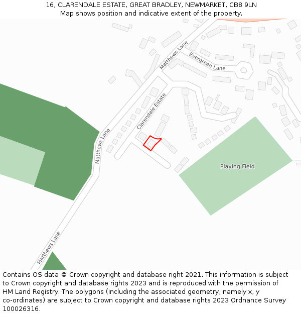 16, CLARENDALE ESTATE, GREAT BRADLEY, NEWMARKET, CB8 9LN: Location map and indicative extent of plot