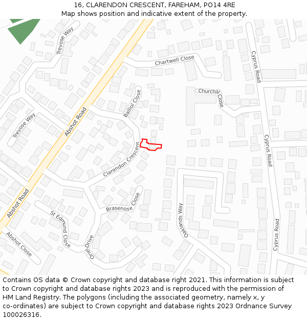 16, CLARENDON CRESCENT, FAREHAM, PO14 4RE: Location map and indicative extent of plot