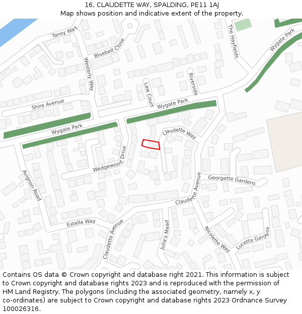 16, CLAUDETTE WAY, SPALDING, PE11 1AJ: Location map and indicative extent of plot