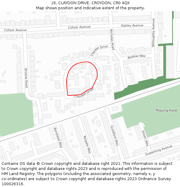 16, CLAYDON DRIVE, CROYDON, CR0 4QX: Location map and indicative extent of plot