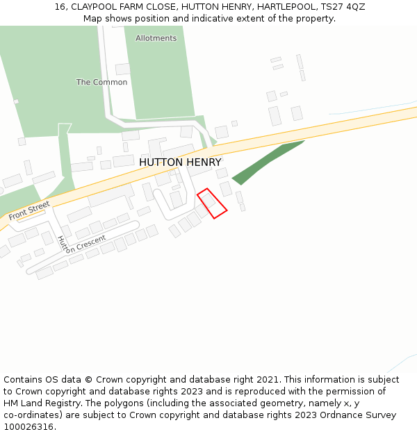 16, CLAYPOOL FARM CLOSE, HUTTON HENRY, HARTLEPOOL, TS27 4QZ: Location map and indicative extent of plot