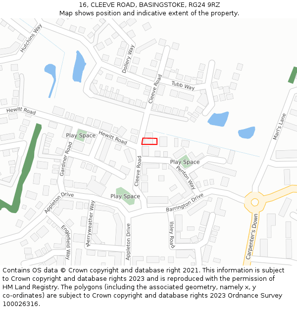 16, CLEEVE ROAD, BASINGSTOKE, RG24 9RZ: Location map and indicative extent of plot