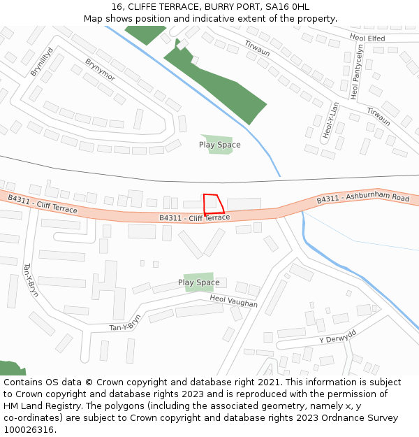 16, CLIFFE TERRACE, BURRY PORT, SA16 0HL: Location map and indicative extent of plot