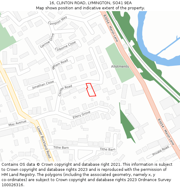 16, CLINTON ROAD, LYMINGTON, SO41 9EA: Location map and indicative extent of plot