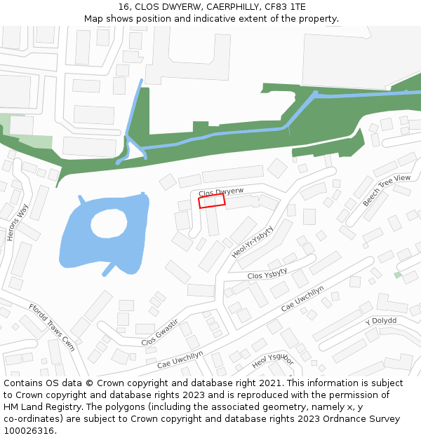 16, CLOS DWYERW, CAERPHILLY, CF83 1TE: Location map and indicative extent of plot