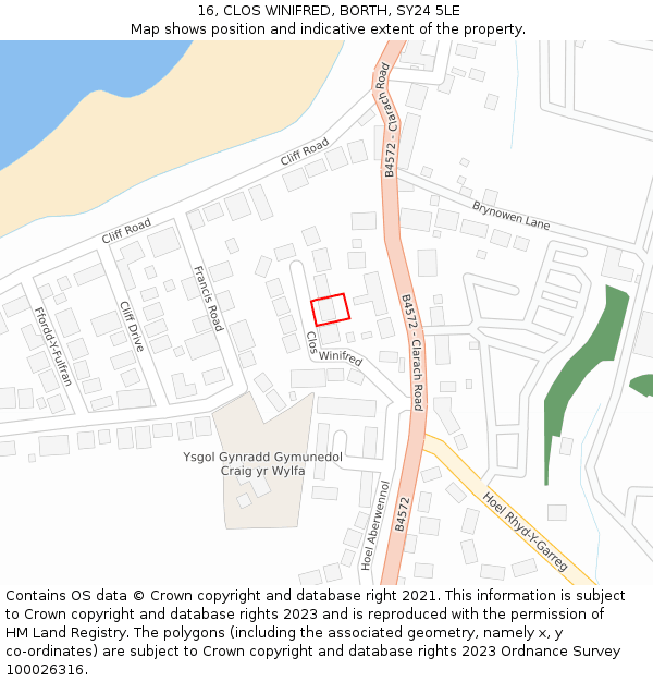16, CLOS WINIFRED, BORTH, SY24 5LE: Location map and indicative extent of plot